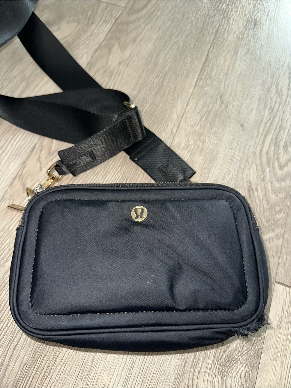 lululemon athletica Black Crossbody Bag with Gold Accent